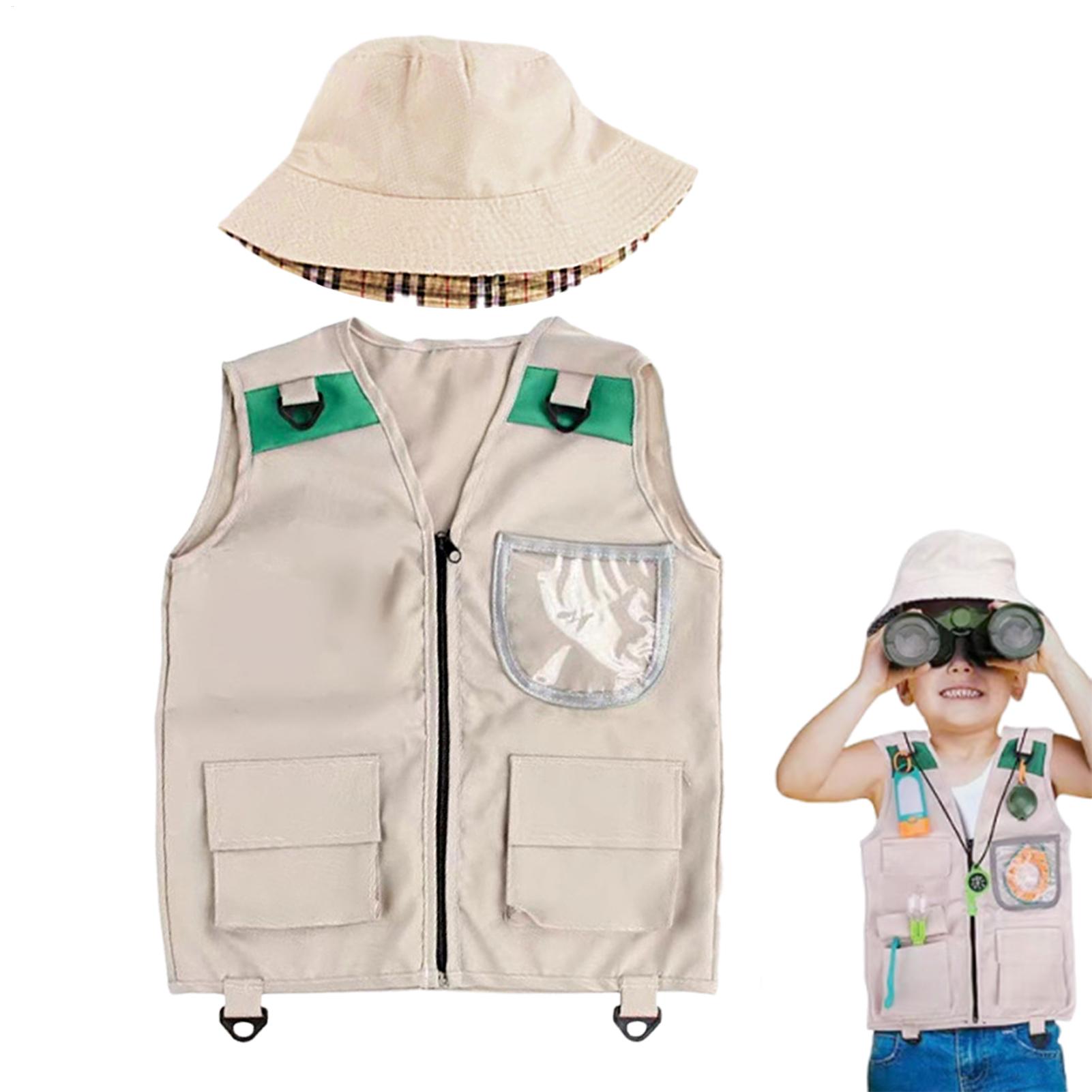 Outdoor Adventure Kit For Kids - サファリキッズアウトドアエクスプローラーキット、カーゴベストと帽子セット、裏庭での自然冒険、男の子と女の子向けの洗えるコスチューム
