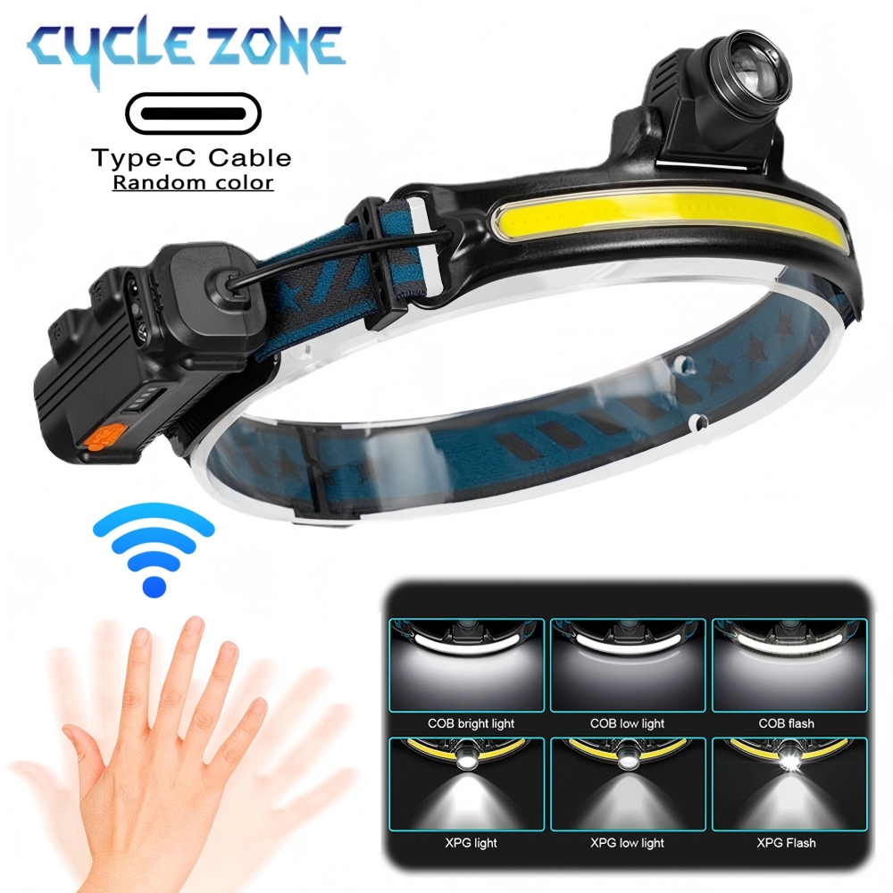 Outdoor Adventure Zone - 強力な LED センサーヘッドランプズーム COB ヘッドライト充電式ヘッド懐中電灯バッテリー内蔵屋外キャンプ釣りランタン