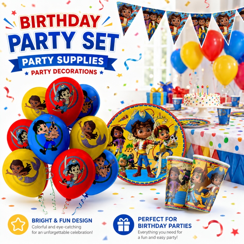 Outdoor Adventure Birthday Party - サントィアゴ・オブ・ザ・シーズ 誕生日パーティー装飾 ピクニック ポータブル 室内・屋外 海賊テーマのお祝い