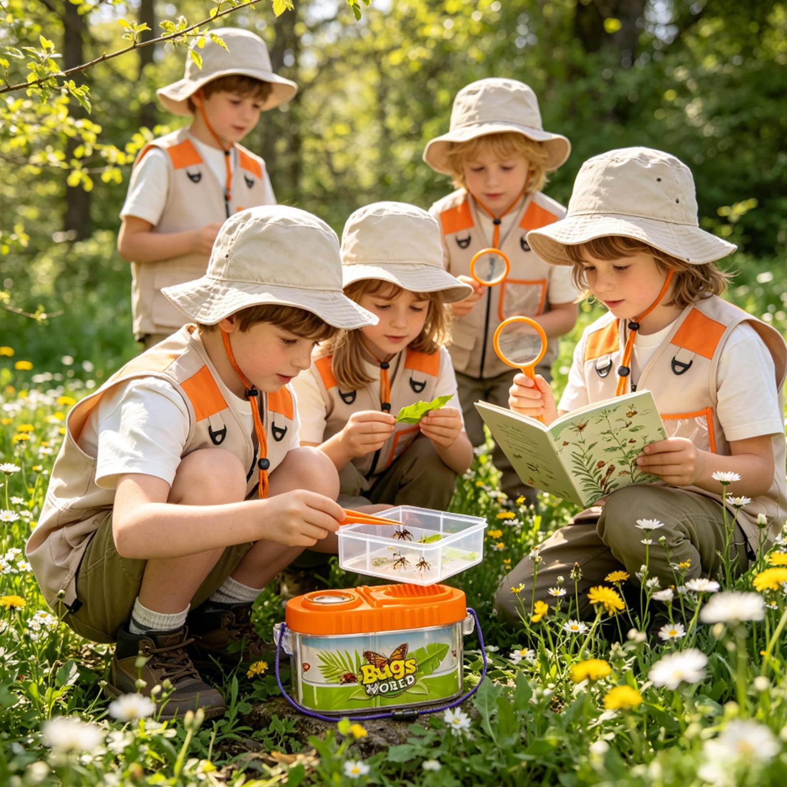 Outdoor Adventure Kit For Kids - 子供用アドベンチャーキット 虫眼鏡付き帽子 軽量科学キット 子供用自然観察 虫捕り キャンプキット