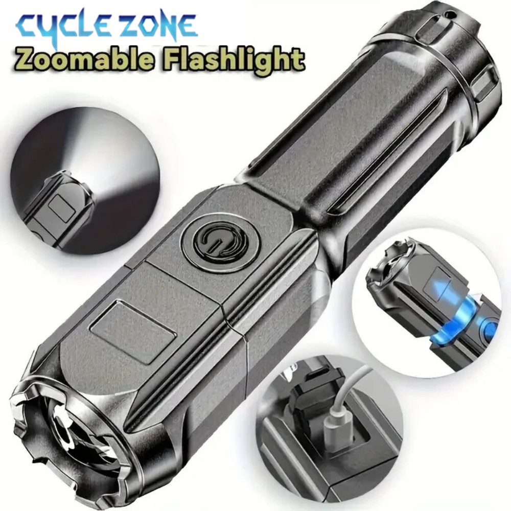 Outdoor Adventure Zone - ポータブルLED懐中電灯 USB充電式懐中電灯 ズーム機能付きトーチ ハンドヘルド照明 ワークランプ アウトドア