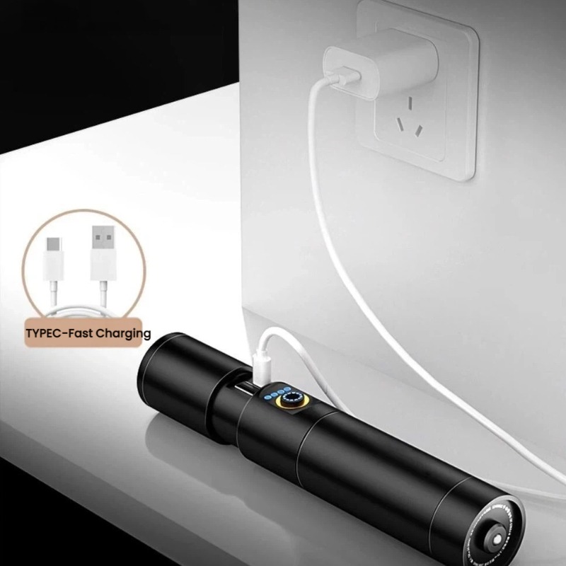 強力な光 LED 懐中電灯 Type-C 充電伸縮ズーム防水 - Outdoor Adventure Trips のレビューと価格