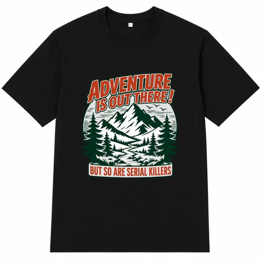 アウトドアアドベンチャーレタープリントブラックシャツ、ユニセ - Outdoor Adventure Outfit のレビューと価格