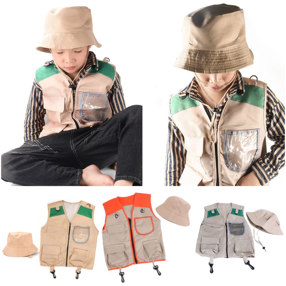 カラフルな子供用探検家帽子とベストのセット。カーゴデザインの - Outdoor Adventure Kit For Kids のレビューと価格