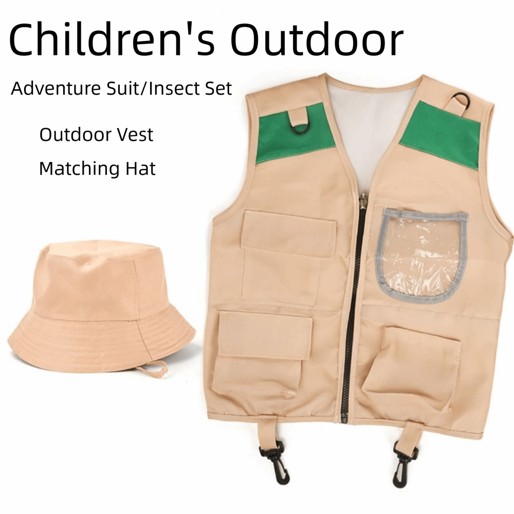 カラフルな子供用探検家帽子とベストのセット。カーゴデザインの - Outdoor Adventure Kit For Kids のレビューと価格